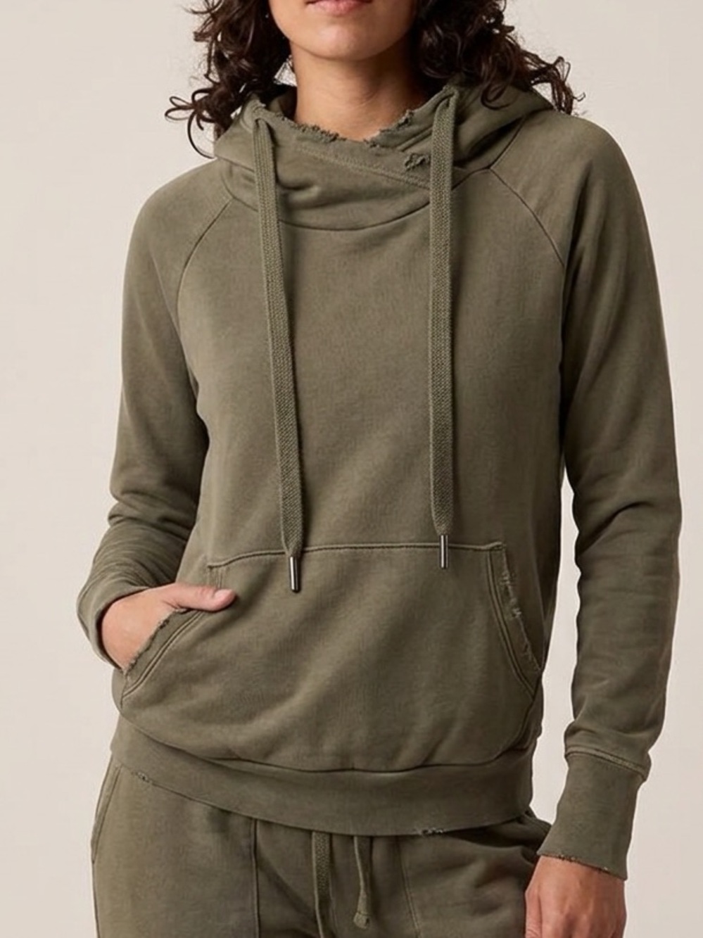 NSF Lisse Fitted Loop Terry Distressed Hoodie in Army Sz S